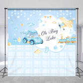 Lofaris Cars Train Plane Blue Custom Boy Baby Shower Backdrop